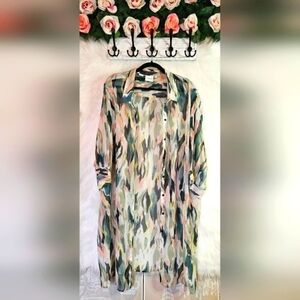 Junarose Romantic Crepe Button-Up Longline Kimono Blouse (NWOT)